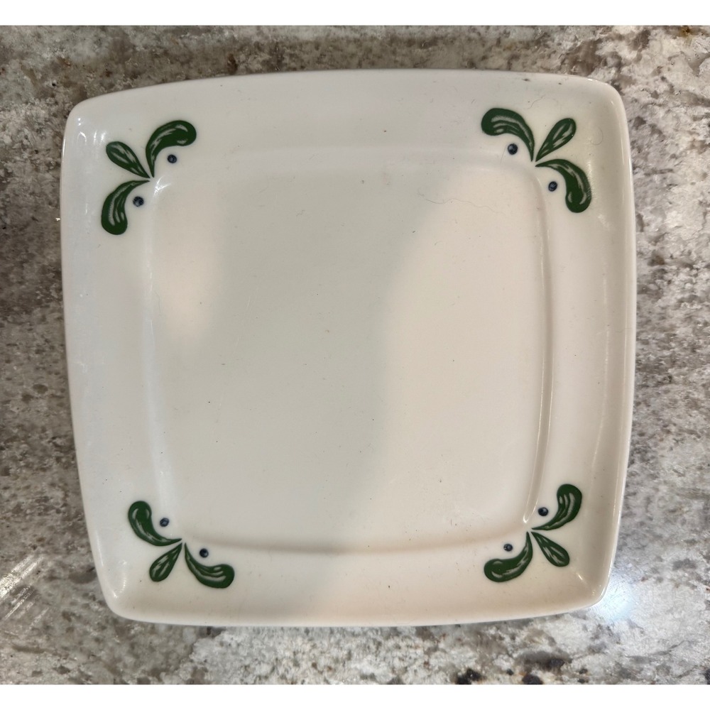 Buffalo China Square Appetizer Plate Green Leaf Blue Berry Sprig Cream Ceramic